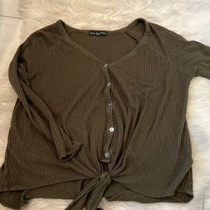 Kim and Cam olive waffle knit shirt